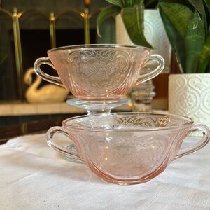 Depression Glass Pink Royal Lace Cream/Soup Bowls (2)